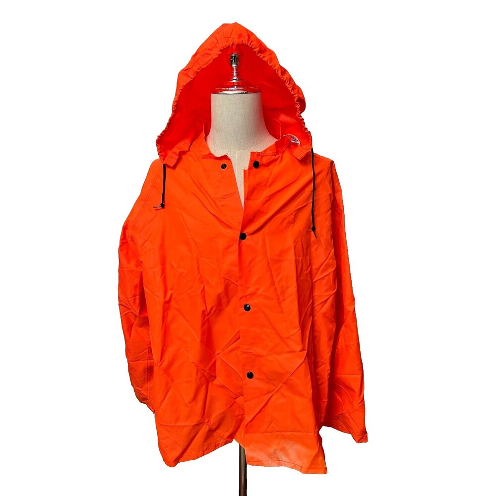 Vtg USA RAINFAIR Men's XL Wilderness Gear Hunting Rain Jacket Orange Hood Flame